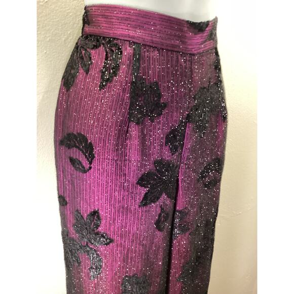 ZION NY Purple Black Metallic Floral Evening Wide 90s High Waist Pants S 27w Hot - Picture 6 of 14